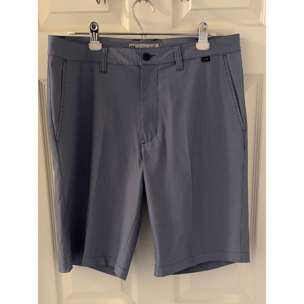 TravisMathew Men's 34 Blue White Pinstripe Stretch Golf Shorts